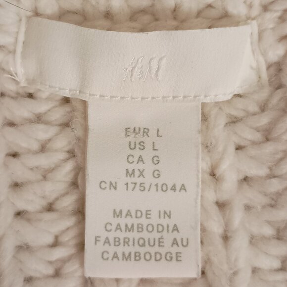 H&M Cream Chunky Knit Cropped Cardigan Sweater Women’s L Cozy Cottagecore - Picture 9 of 16